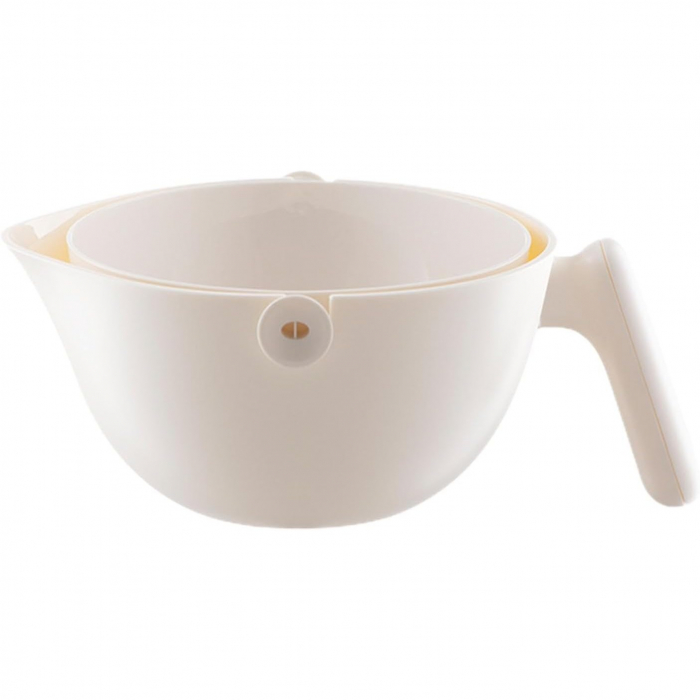 Bol cu Doua Straturi, , pentru Fructe, Legume, cu Cos de Scurgere a Apei, 2L, din ABS+PP, 29.9 x 22.5 x 11.8 cm, Alb [1]