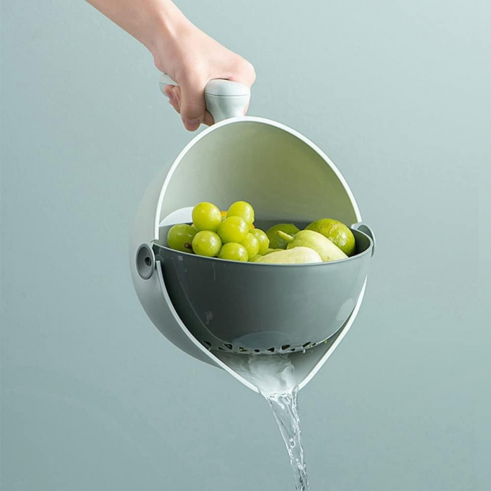 Bol cu Doua Straturi, , pentru Fructe, Legume, cu Cos de Scurgere a Apei, 2L, din ABS+PP, 29.9 x 22.5 x 11.8 cm, Verde [2]