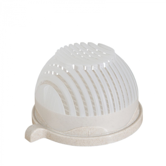 Bol Feliator pentru Salata, , Castron Multifunctional pentru Legume si Fructe, pentru Spalat si Taiat Legumele, cu Scurgere si Tocator, Ergonomic, Protectie pentru Maini, 21x18.5x11.5 cm, Alb [1]