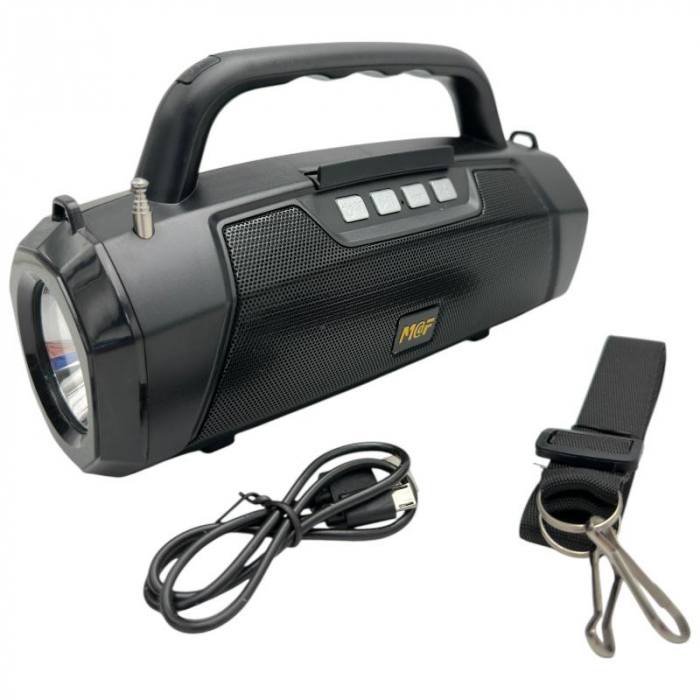 Boxa portabila Bluetooth MF-203 LED, 2x5W, baterie 1200mAh, radio FM, TF, AUX, USB, negru, difuzoare 52mm,  [5]