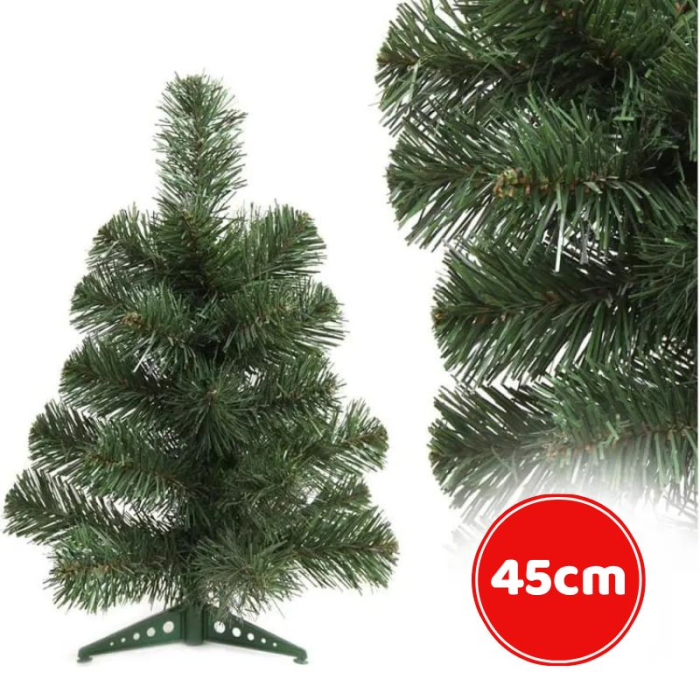 Brad artificial 45 cm cu 35 crengi si suport plastic – In cutie cu tematica de craciun [1]