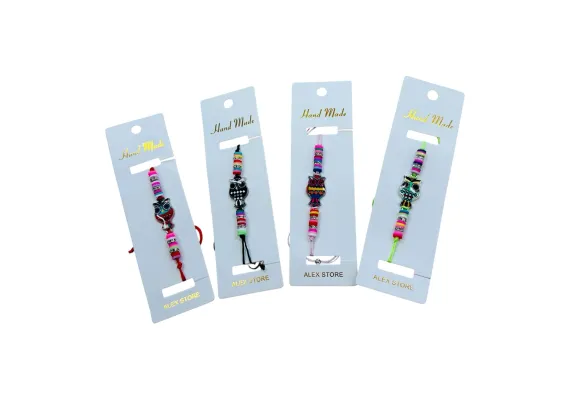 Bratara cu bufnita si margele colorate - accesoriu vesel de vara in culori si modele combinate pentru copii si adulti,  [1]