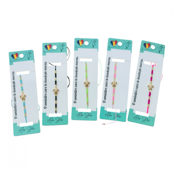 Bratara cu margele colorate si pandantiv broscuta aurie – model vesel si simbolic, accesoriu pentru femei si fete,  [2]
