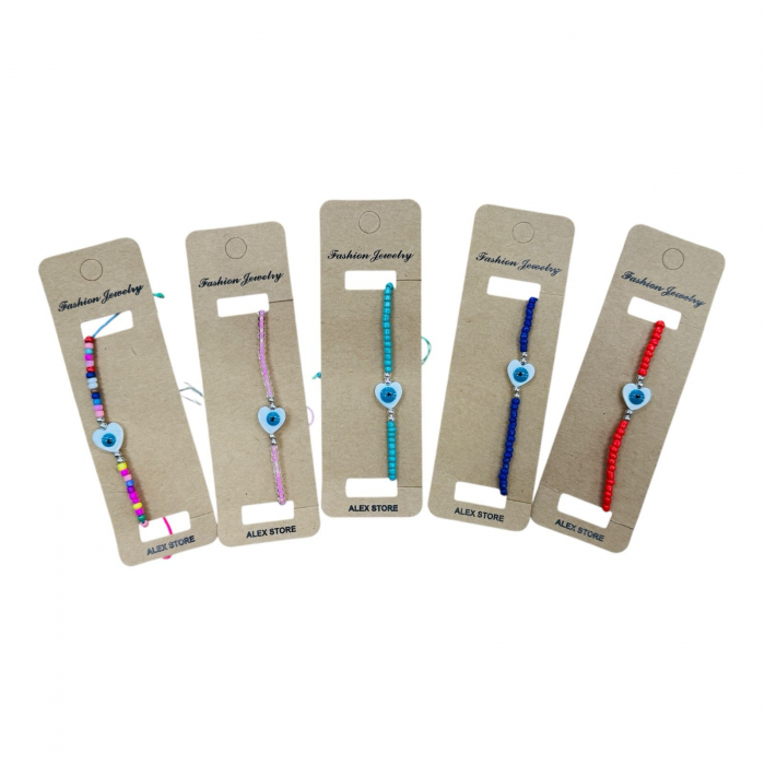 Bratara cu margele colorate si talisman inima cu ochi protector – accesoriu simbolic, reglabil, pentru femei si fete,  [2]