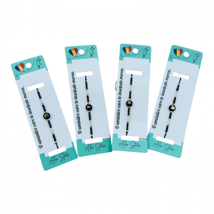 Bratara cu margele negre si albe si disc decorativ central – accesoriu simbolic si elegant pentru femei si fete,  [2]