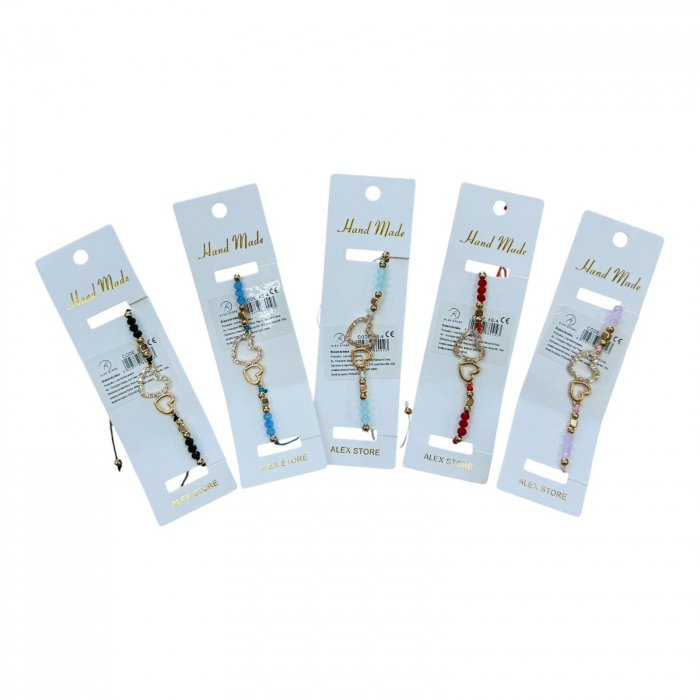 Bratara cu margele si pandantiv inima aurie – model elegant cu snur reglabil, accesoriu simbolic pentru femei si fete,  [2]