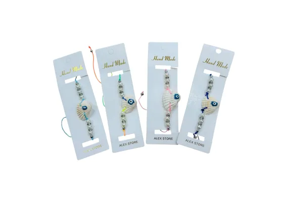 Bratara cu scoica decorativa, margele argintii si ochi protector – accesoriu de vara, simbolic si colorat,  [1]