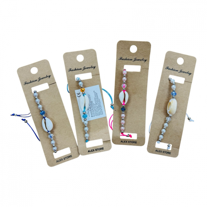 Bratara cu scoica decorativa si margelute sidefate – accesoriu delicat de vara cu snur reglabil, pentru femei si fete,  [2]