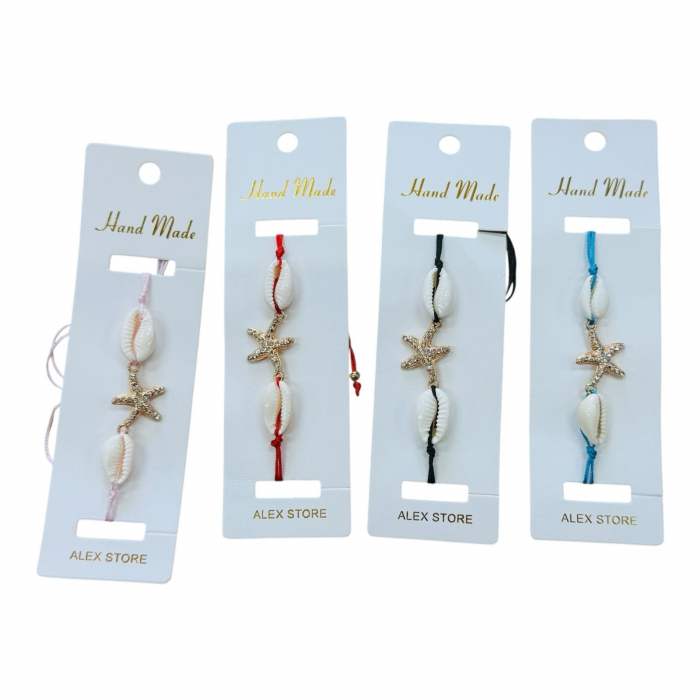 Bratara cu scoici decorative si steluta de mare – accesoriu de vara cu snur colorat, pentru femei si fete,  [2]