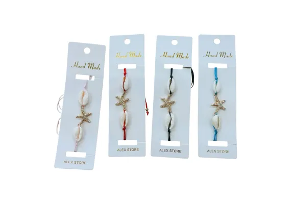 Bratara cu scoici decorative si steluta de mare – accesoriu de vara cu snur colorat, pentru femei si fete,  [1]
