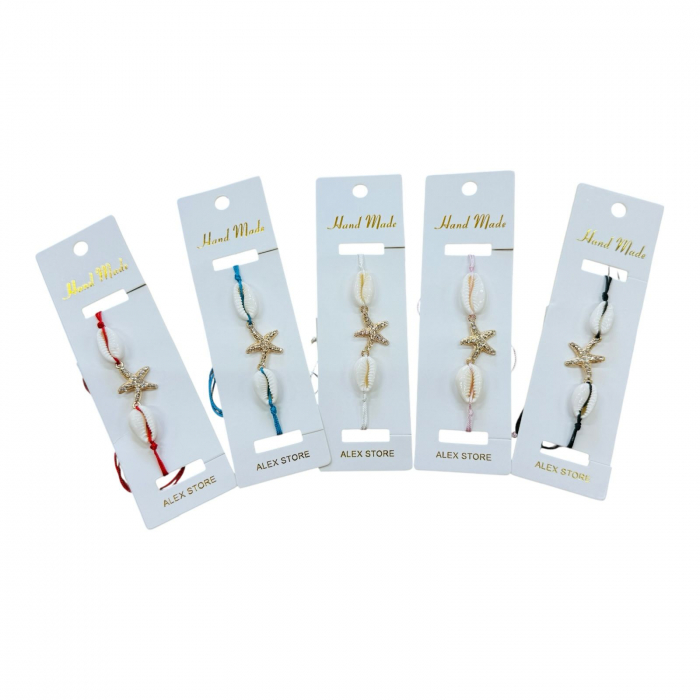 Bratara cu scoici naturale si pandantiv steluta de mare – accesoriu de vara cu snur reglabil, in culori variate,  [2]