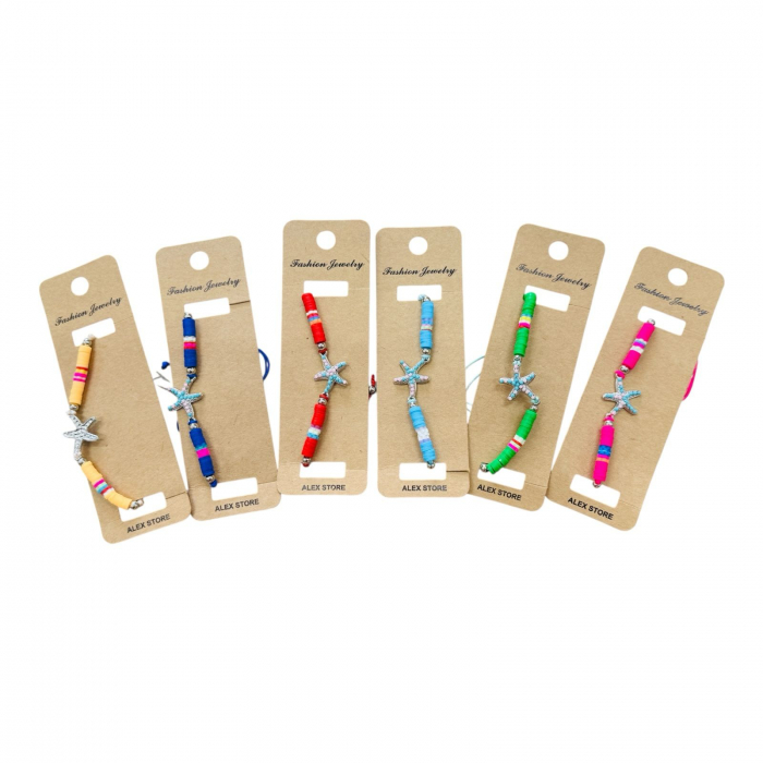 Bratara handmade cu margele colorate si pandantiv steluta de mare – Accesoriu de vara cu culori combinate pentru femei si fete,  [2]