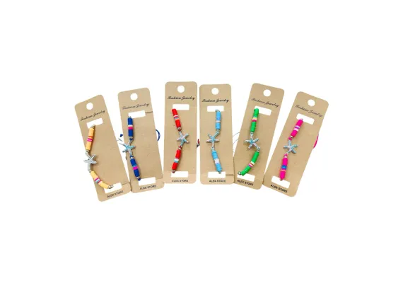 Bratara handmade cu margele colorate si pandantiv steluta de mare – Accesoriu de vara cu culori combinate pentru femei si fete,  [1]