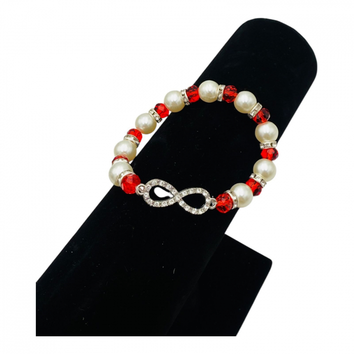 Bratara Martisor cu margele albe si rosii, simbol INFINIT,   [5]