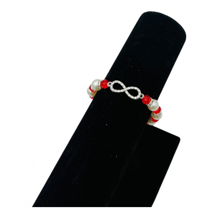 Bratara Martisor cu margele albe si rosii, simbol INFINIT,   [4]