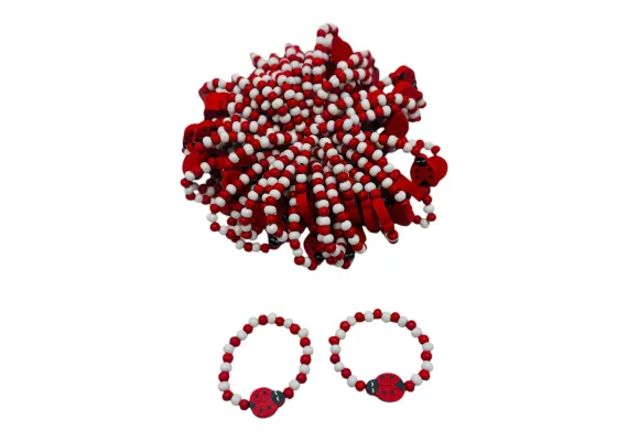 Bratara Martisor pe elastic pentru copii, simbol Gargarita, bilute albe si rosii,   [1]