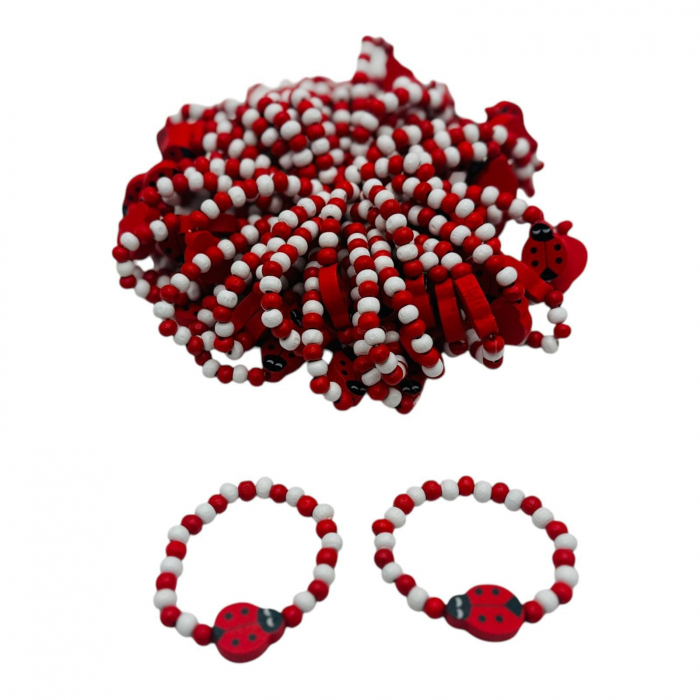 Bratara Martisor pe elastic pentru copii, simbol Gargarita, bilute albe si rosii,   [5]