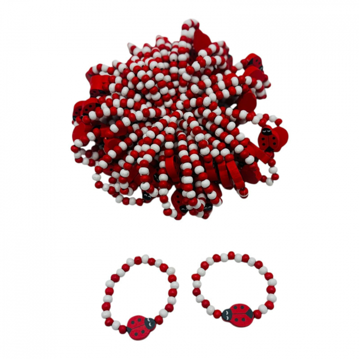 Bratara Martisor pe elastic pentru copii, simbol Gargarita, bilute albe si rosii,   [2]