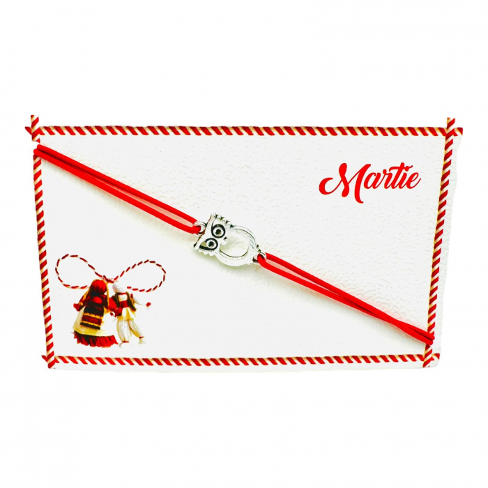 Bratara reglabila Martisor, snur elastic, Bufnita Inteleapta, model 2025,   [2]