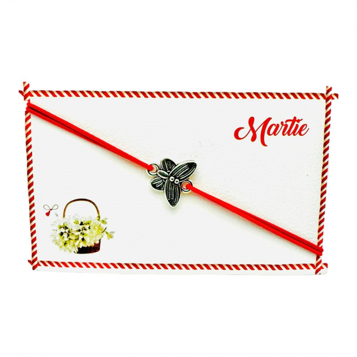 Bratara reglabila Martisor, snur elastic, Fluturas, model 2025,   [4]