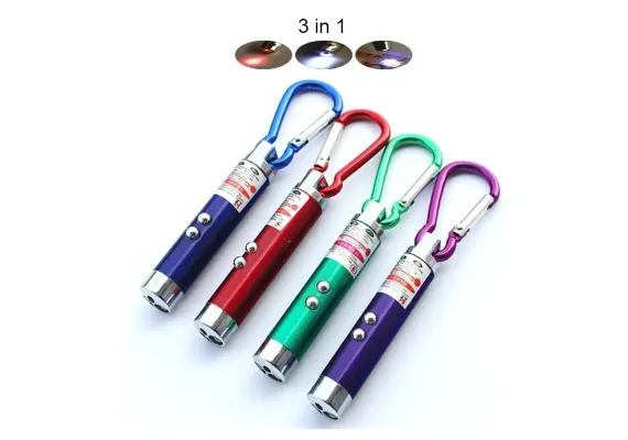 Breloc 3in1 cu lanterna si laser, cu inel pentru agatat, multicolor, baterii incluse,   [1]