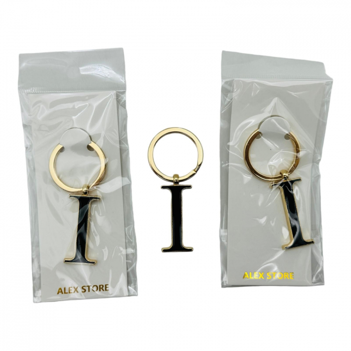 Breloc Metalic Deosebit, Initiala, auriu+negru, 7×3cm, calitate superioara  [5]