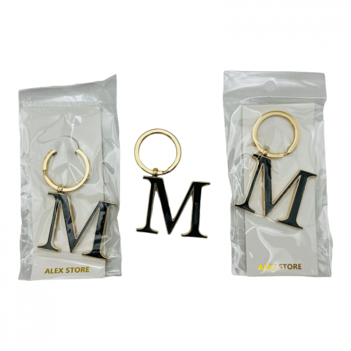 Breloc Metalic Deosebit, Initiala, auriu+negru, 7×3cm, calitate superioara  [5]