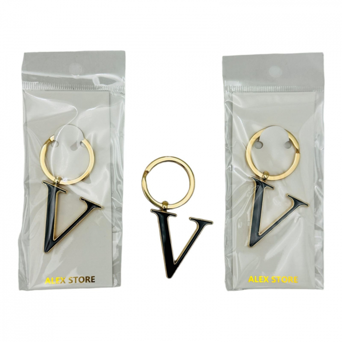 Breloc Metalic Deosebit, Initiala, auriu+negru, 7×3cm, calitate superioara  [5]
