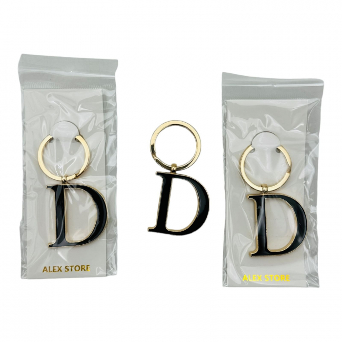 Breloc Metalic Deosebit, Initiala, auriu+negru, 7×3cm, calitate superioara  [5]