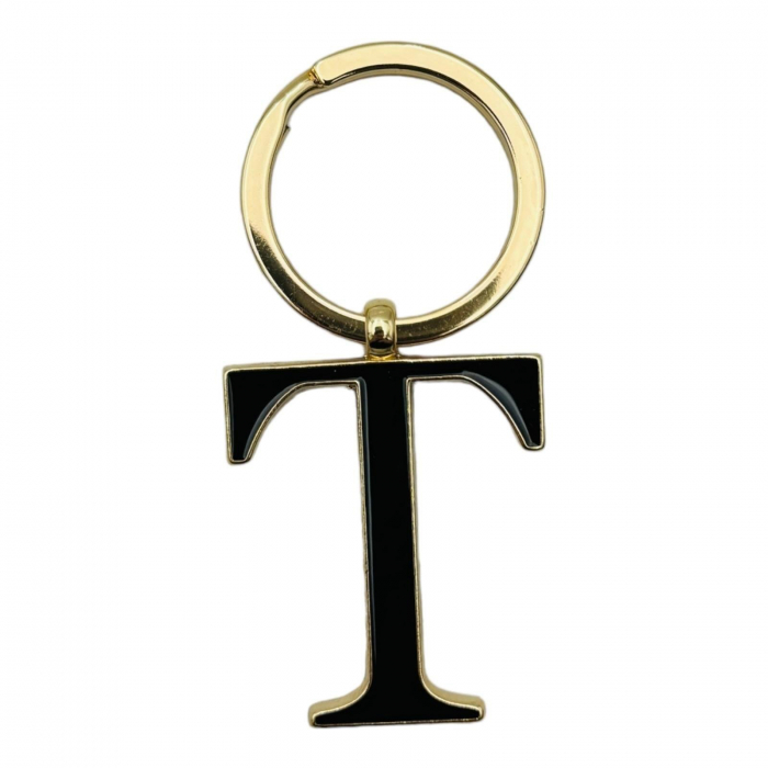 Breloc Metalic Deosebit, Initiala, auriu+negru, 7×3cm, calitate superioara  [4]