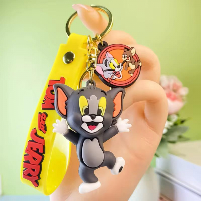 Breloc Motan si Soricel 3D din Silicon – Accesoriu Haios cu Curea Galbena pentru Chei si Rucsac,  [4]