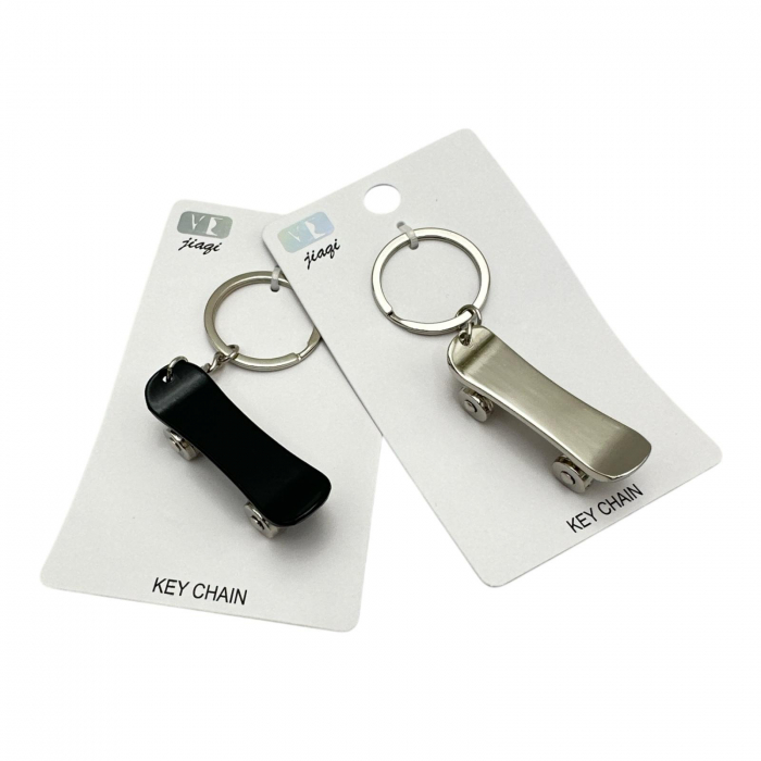 Breloc tip skateboard din inox, negru, argintiu si auriu – Accesoriu modern si rezistent pentru chei,  [5]