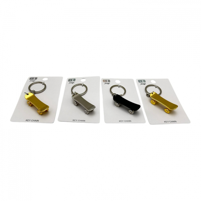 Breloc tip skateboard din inox, negru, argintiu si auriu – Accesoriu modern si rezistent pentru chei,  [6]