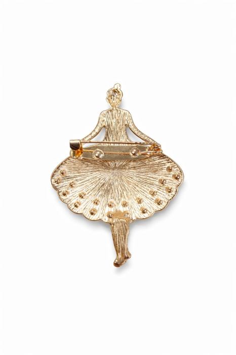 Brosa balerina eleganta 6x4 cm, finisaj auriu cu email rosu si pietre stralucitoare [3]