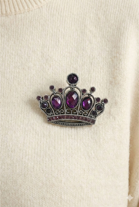 Brosa Coroana Purpurie 4x5cm Cristale Strasuri Eleganta Royalty Pin [2]