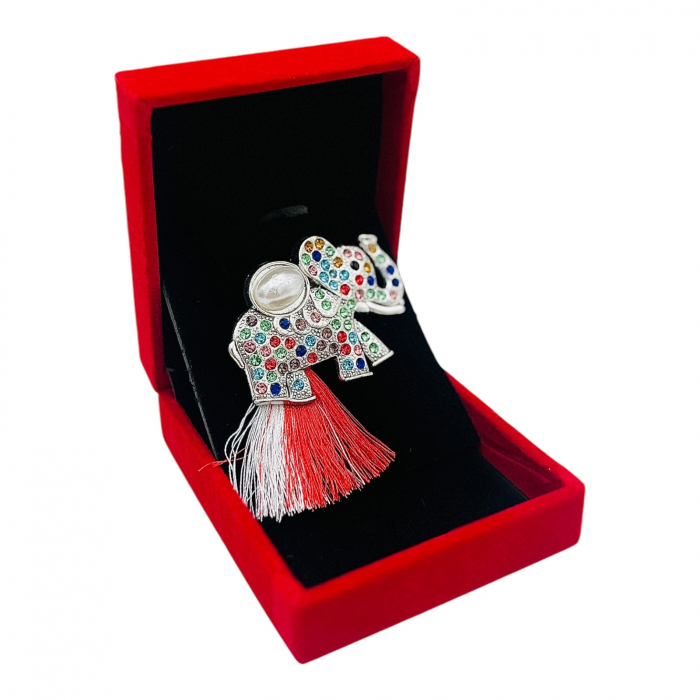 Brosa Elefant cu Strasuri Multicolore si Ciucure Traditional pentru Martisor, in Cutie Catifelata Premium -   [4]