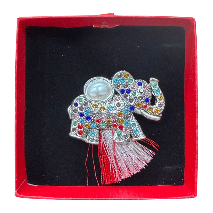Brosa Elefant Martisor cu Strasuri Multicolore si Perla in Cutie Cadou [2]