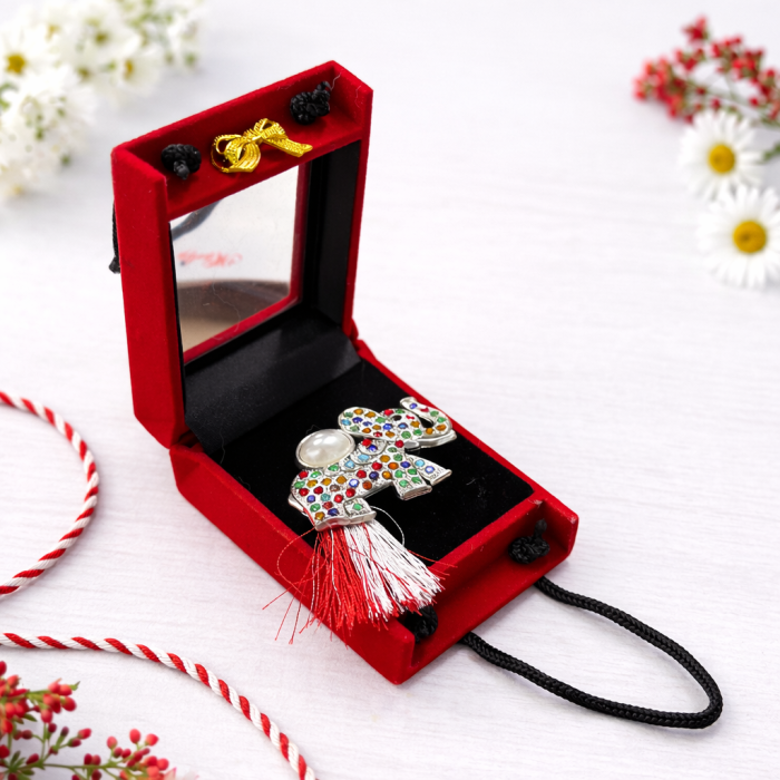 Brosa Elefant Martisor cu Strasuri Multicolore si Perla in Cutie Eleganta [2]