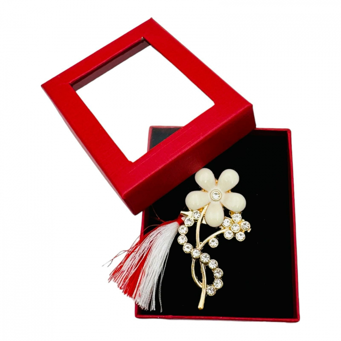 Brosa Floare Stilizata, marime mare, ambalata in cutie rosie, 8.5×6.5×2.5cm,   [5]