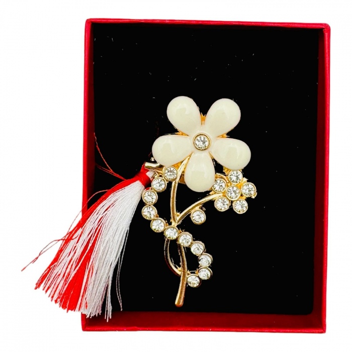 Brosa Floare Stilizata, marime mare, ambalata in cutie rosie, 8.5×6.5×2.5cm,   [3]