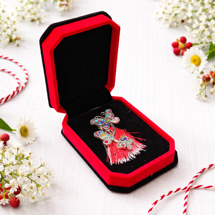 Brosa fluturi cu strasuri multicolore in cutie de catifea [2]