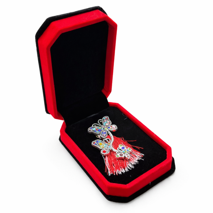 Brosa fluturi cu strasuri multicolore in cutie de catifea [3]