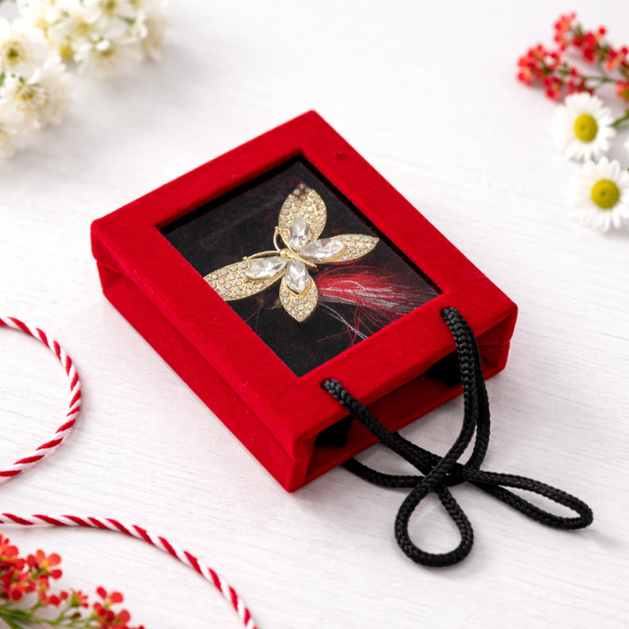 Brosa Fluture Martisor cu Strasuri Multicolore in Cutie Eleganta [2]