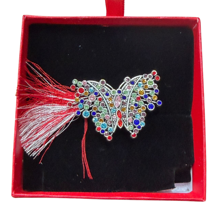 Brosa Fluture Martisor cu Strasuri Multicolore in Cutie Cadou [2]