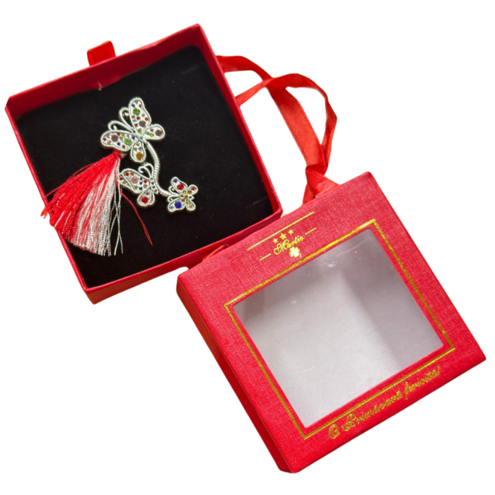 Brosa Fluture Martisor cu Strasuri Multicolore in Cutie Cadou Eleganta [1]