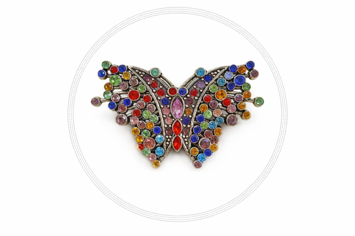 Brosa Fluture Multicolor Cristale Strasuri Argintiu Eleganta 5x3 cm [2]