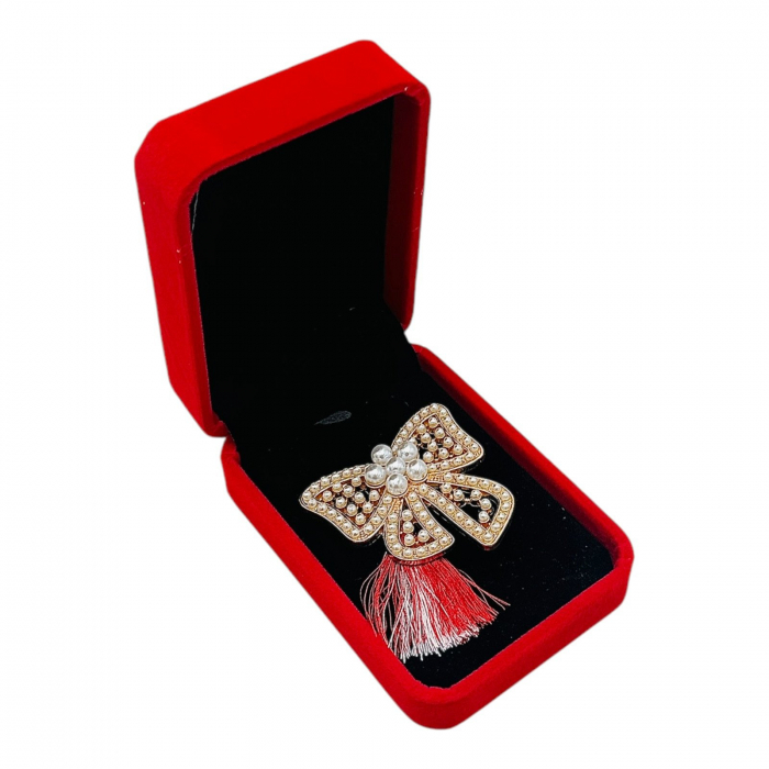 Brosa Fundita de Lux cu Perle si Ciucure pentru Martisor, in Cutie din Catifea Premium  [2]
