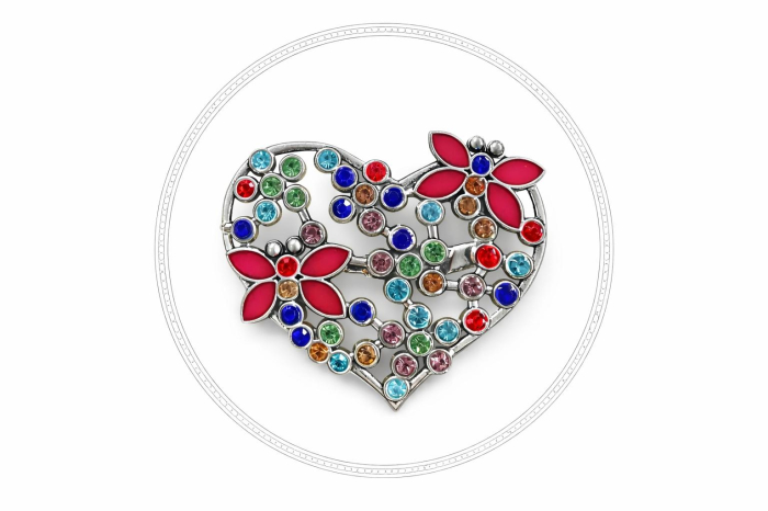 Brosa Inima Multicolora 5x4 cm Cristale Flori Email Eleganta [3]