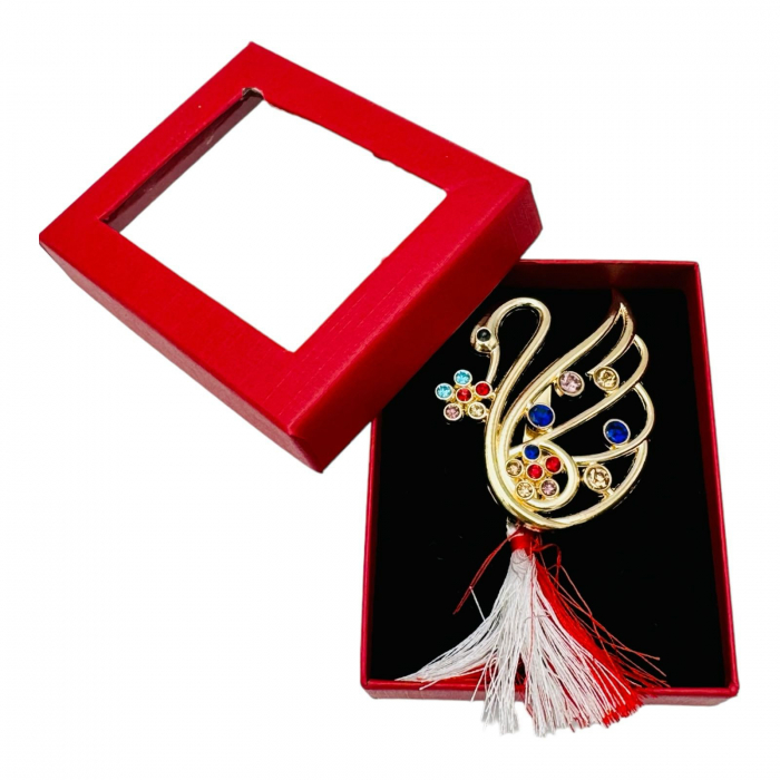 Brosa  Lebada Stilizata, marime mare, ambalata in cutie rosie, 8.5×6.5×2.5cm,   [6]