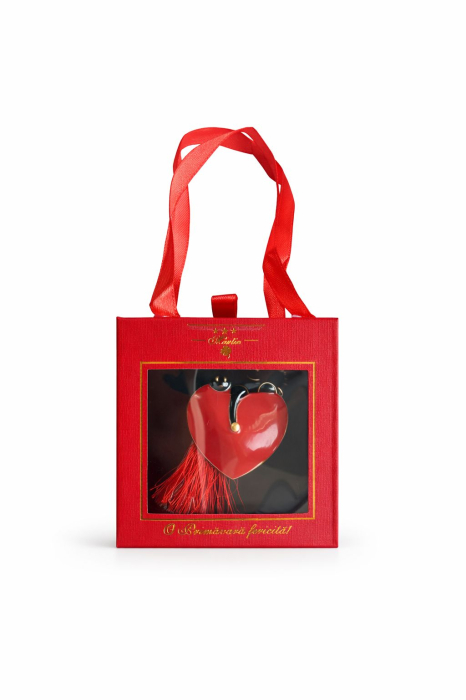 Brosa Martisor 5cm, Inima cu pisica, in cutie gentuta 7x7 cm cu fereastra, cadou 1 Martie [2]